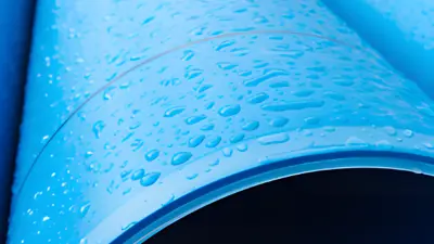 Blue pipes with raindrops on them