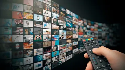 Wall of channels with someone holding a remote