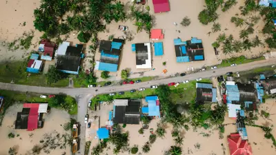 Overhead view of a flooded neighborhood